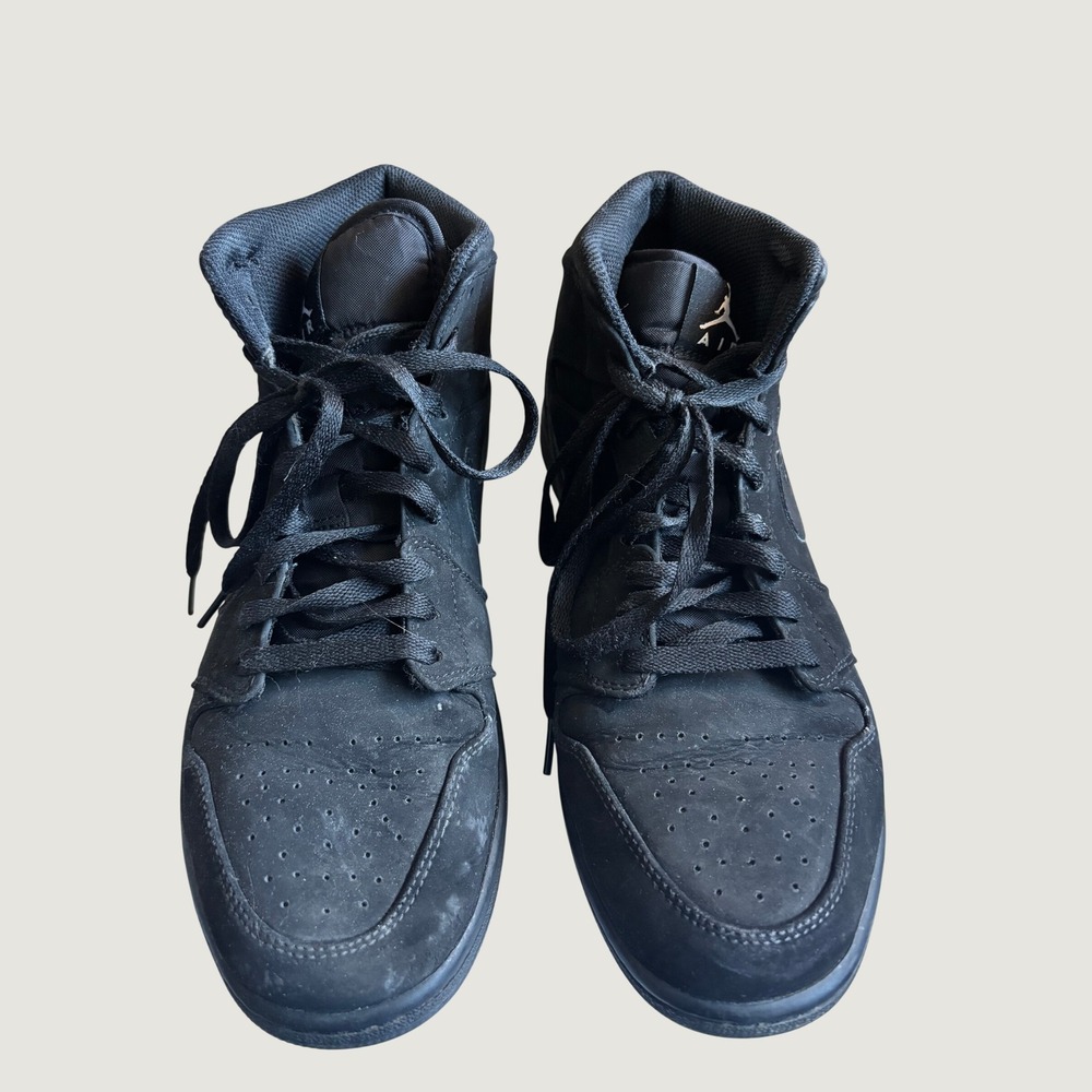 Nike Air Jordan 1 Mid Triple Black Nubuck Sneakers 554724-040 Mens 11